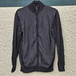 Oscar de la Renta charcoal gray colorblock mockneck full zip cardigan large